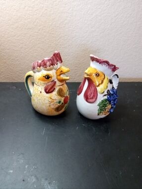 Pair of Handpainted From Italy 5" Rooster Creamers or Bud Vases